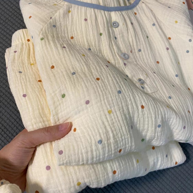 Plaid Double-Layer Gauze Pajamas Women's Pullover Postpartum Pregnant Women Large Size Cute Cartoon Baby Cotton Gauze Home Clothes Set