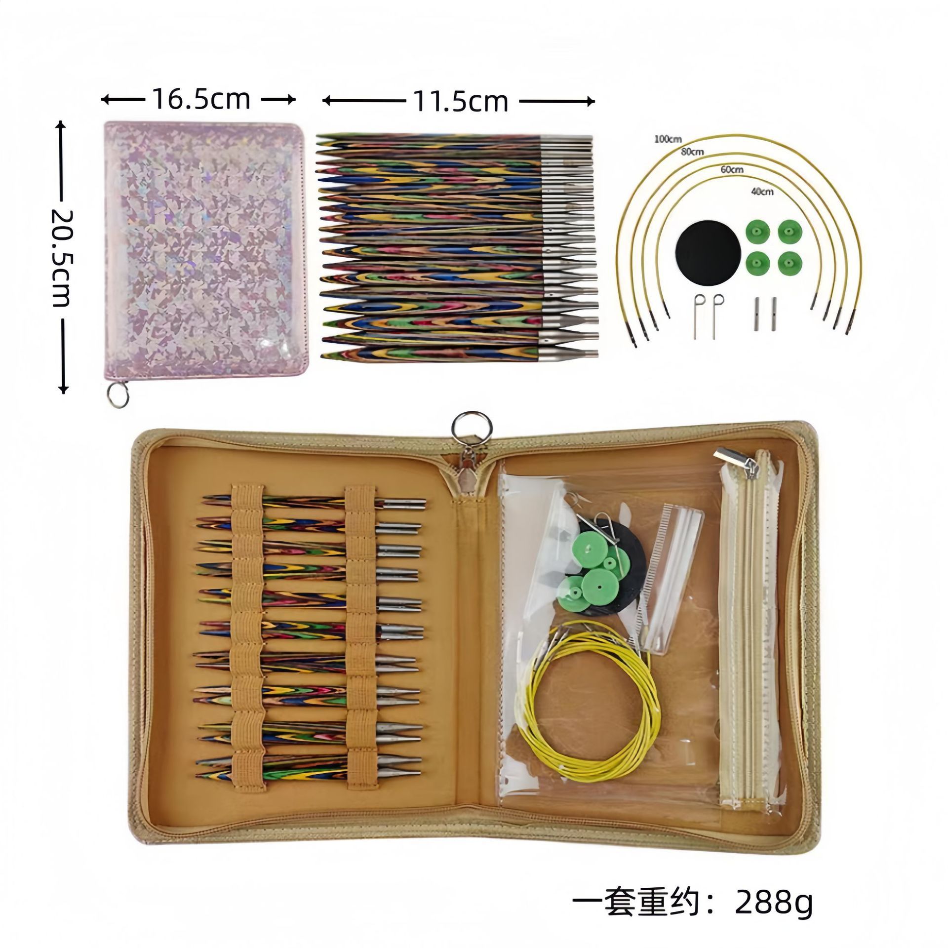 El conjunto de aguja de anillo desmontable cambia la cuerda colorida varilla de tejido aguja alargada pu herramienta de tejido carbonizada aguja de bambú anillo