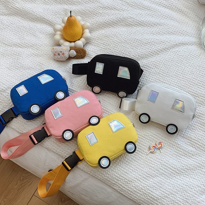Cartoon lindo coche para niños y niñas bolso de pecho lona de moda contraste color estilo occidental bolso de mensajero para bebés nuevo bolso para niños