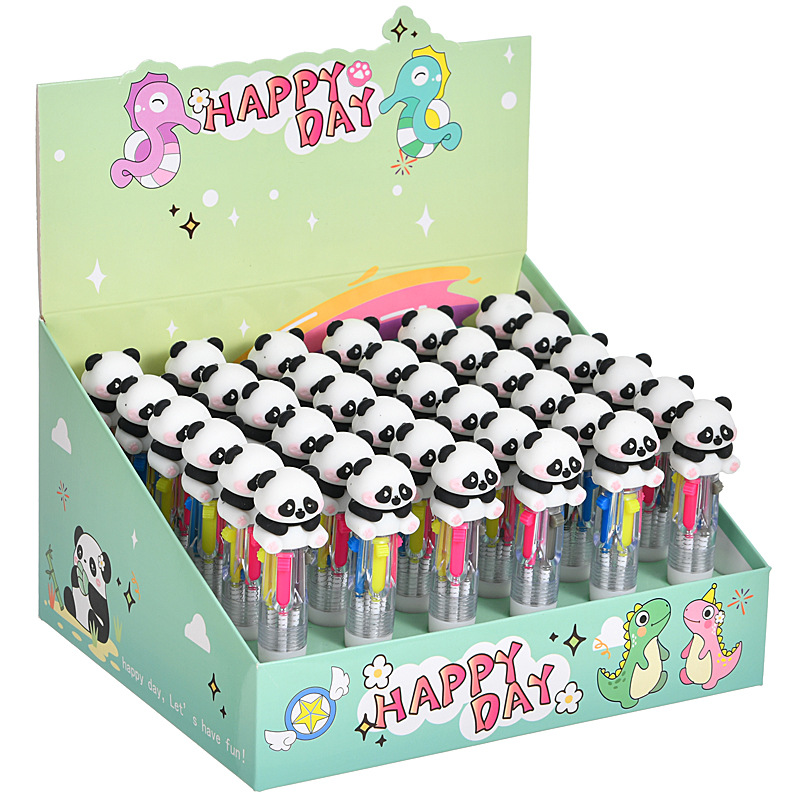 Caricatura panda mini bolígrafo de cuatro colores multicolor en uno bolígrafo de cuentas de mano de color para estudiantes premios papelería al por mayor