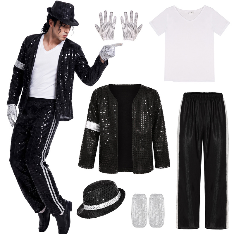 Michael Jackson Sequined Performance Costume Men's Stage Performance Cosplay Suit Disco Party Costume Cosplay Men's Clothing Michael Jackson Sequined Performance Costume Men's Stage Performance Cosplay Suit Disco Party Costume Cosplay Men's Clothing