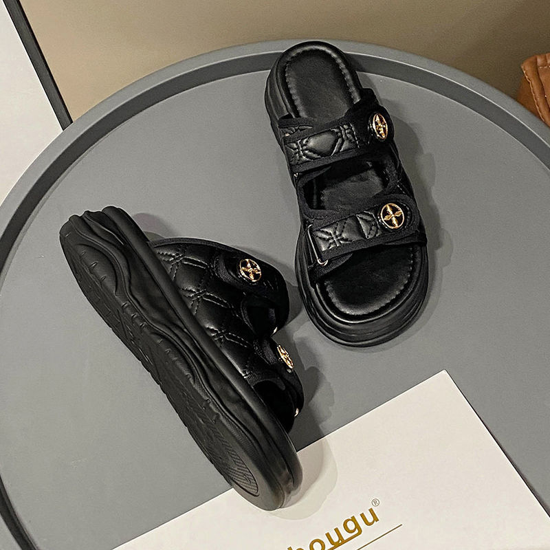 Chunky soled sandals and slippers 2023 spring and summer, new influencer women's styles, versatile summer outerwear, fairy style_voghion.com