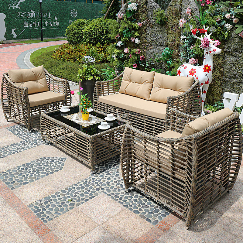 Courtyard garden terrace three-piece rattan imitation rattan chair sofa outdoor combination sofa for courtyard garden
