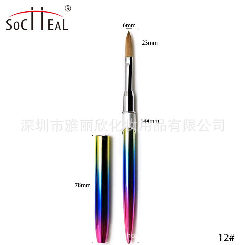 Gradiente de metal varilla boca plana pelo de visón cepillo de uñas de cristal polvo nail art Crystal pen ventas directas de la fábrica