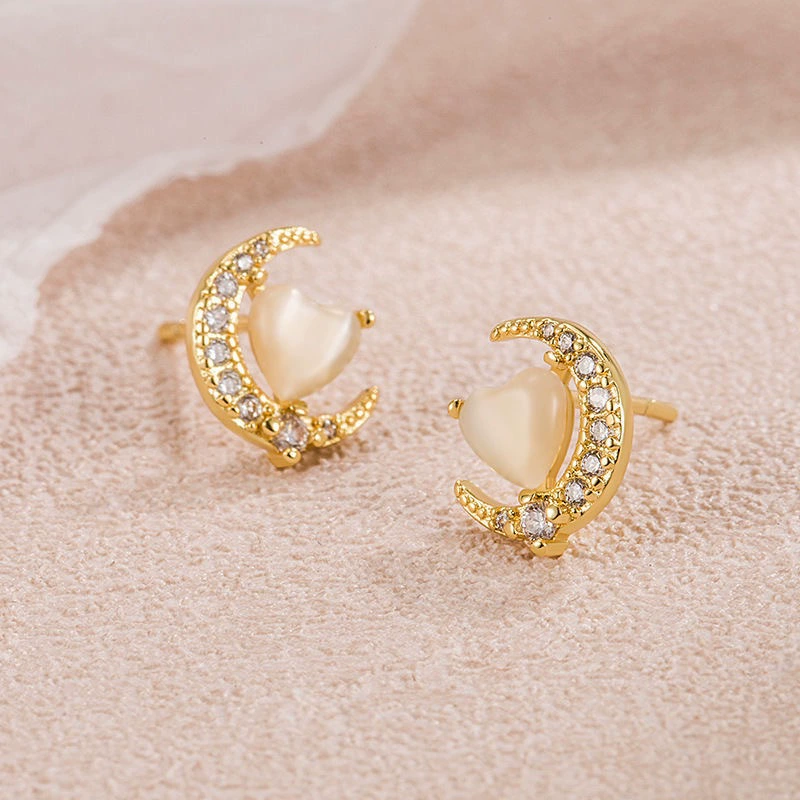 Милые универсальные сережки, лунный камень, инкрустирован diamonds, стиль легкая роскошь