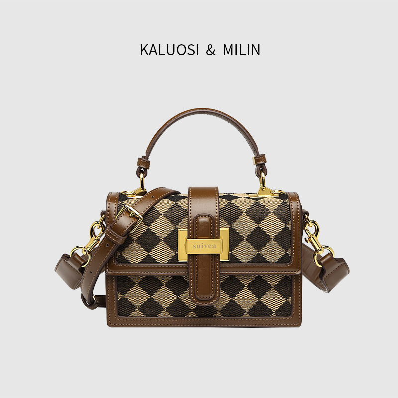 Summer High-end Niche Design Checkerboard Bag Fashion Portable Crossbody Bag Retro Small Square Bag