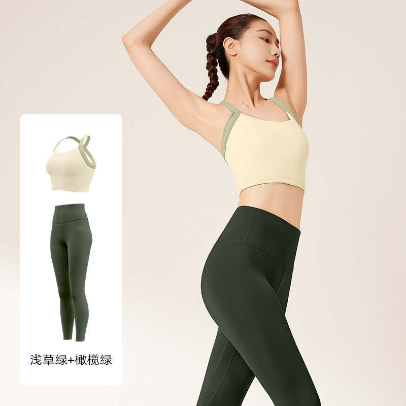 Juyi Tang primavera y verano juego de yoga de color fijo cinturón de hombro antichoque conjunto de ejercicio de acondicionamiento de pecho