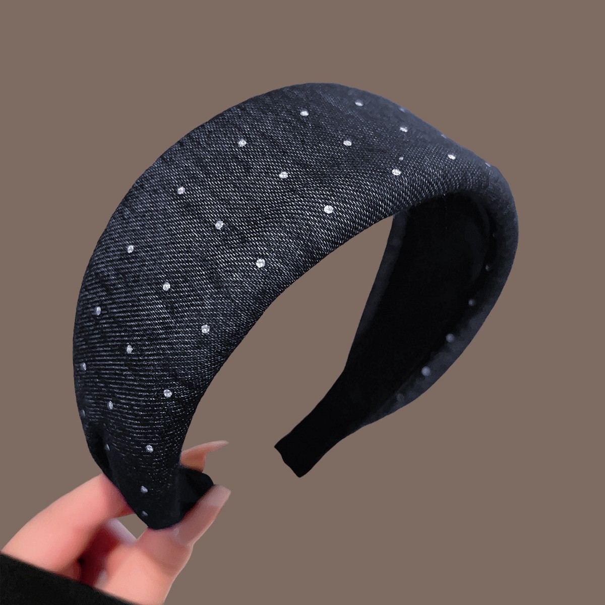 Blue denim polka dot wide-brimmed headband