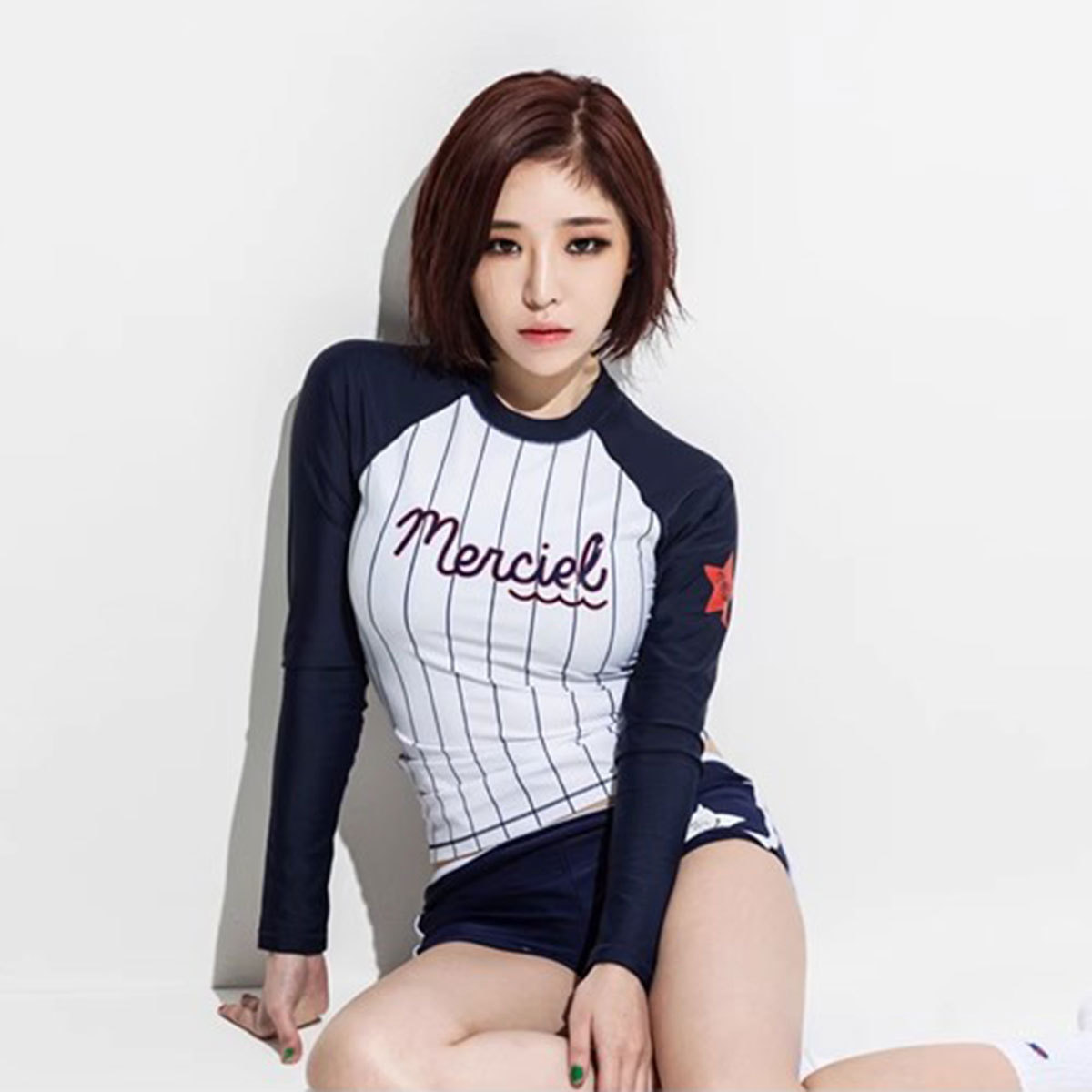 Nuevo buceo protector solar de mangas largas poliéster mujer natación de playa surf snorkeling trajes de baño de aguas termales