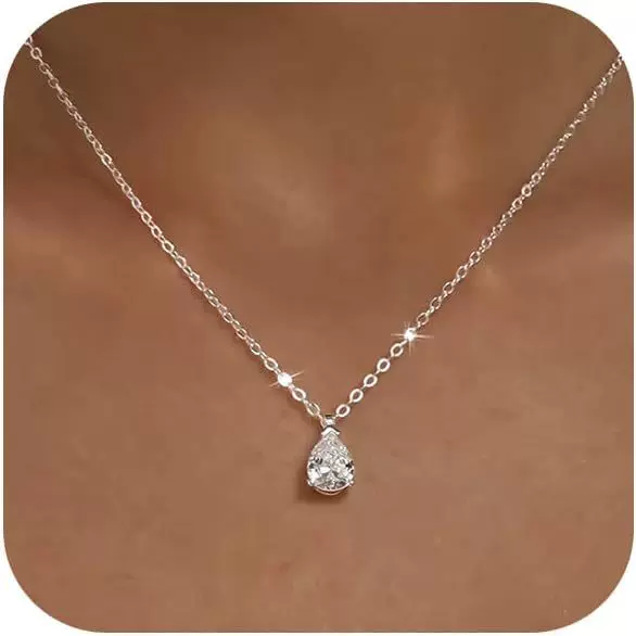 European and American Cross-Border Hot-Selling Brass Electroplated Real Gold Water Drop Zircon Necklace and Earrings for Women, Popular Style, Simple and Elegant Pendant
