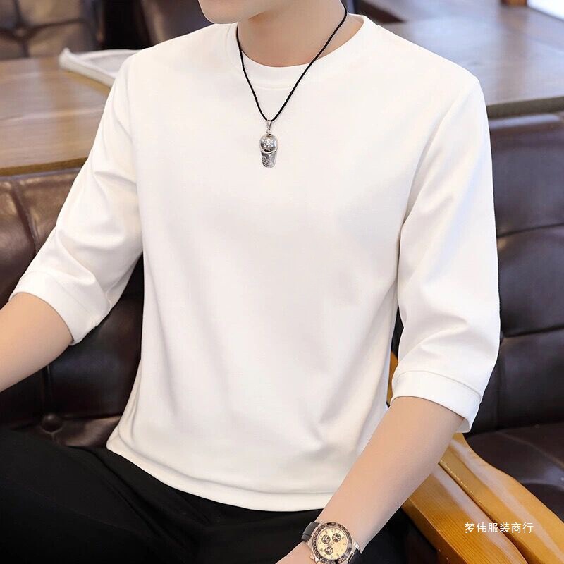 Loose Seven-point Sleeve Men's Fashionable All-match Handsome Middle Sleeve New Men's T-shirt Korean-style Inner Cotton Loose Style Now Mengwei Loose Seven-point Sleeve Men's Fashionable All-match Handsome Middle Sleeve New Men's T-shirt Korean-style Inner Cotton Loose Style Now Mengwei