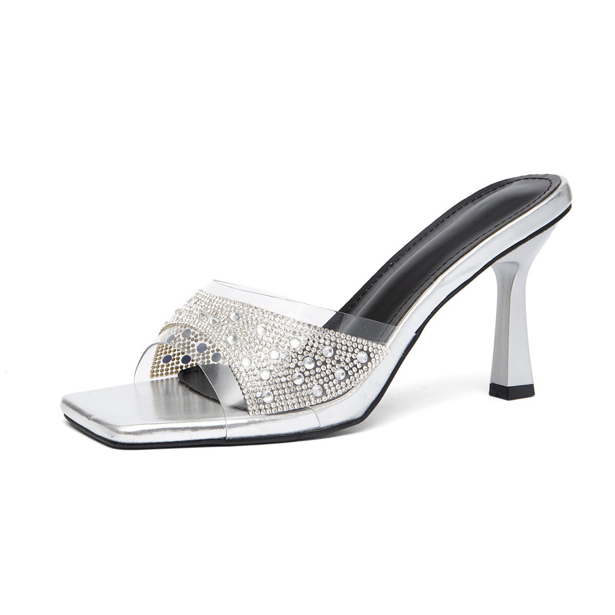 Sandali con tacco a spillo trasparenti e strass da donna eleganti_voghion.com