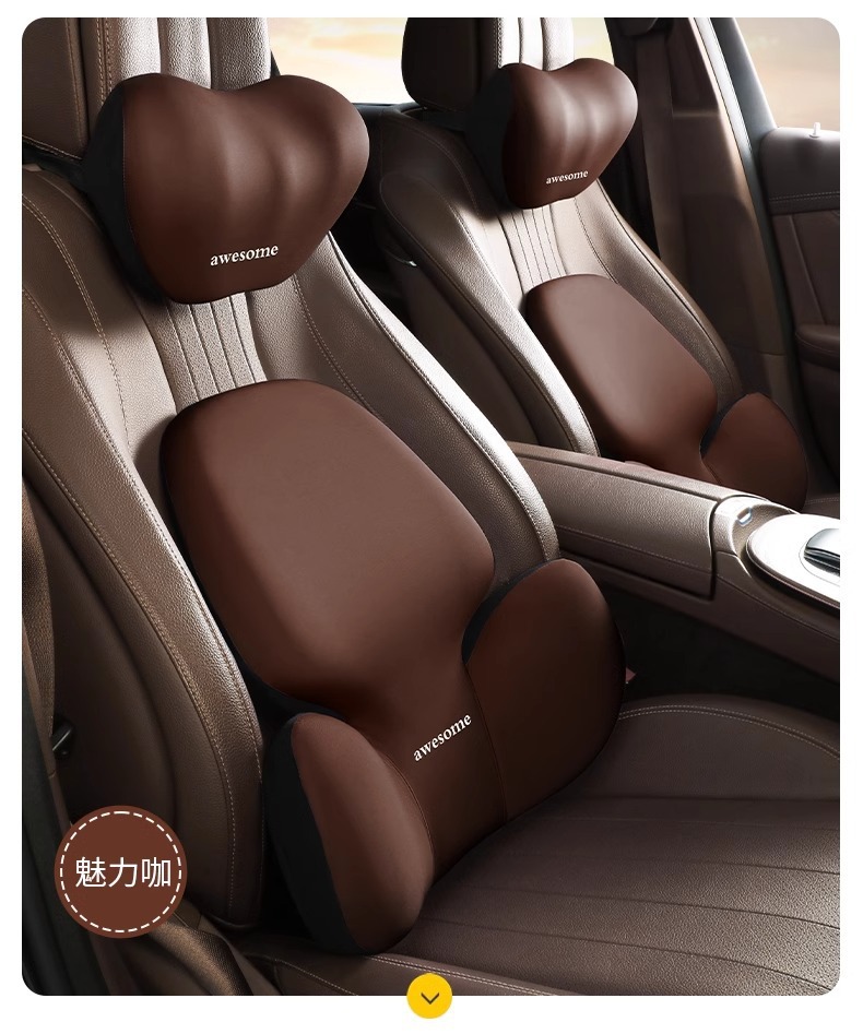 Car Headrest and Lumbar Support Set Memory Foam Pillow Breast Pillow Rubber Cushion Extra Thick Support Lumbar Support Office Chair Cushion