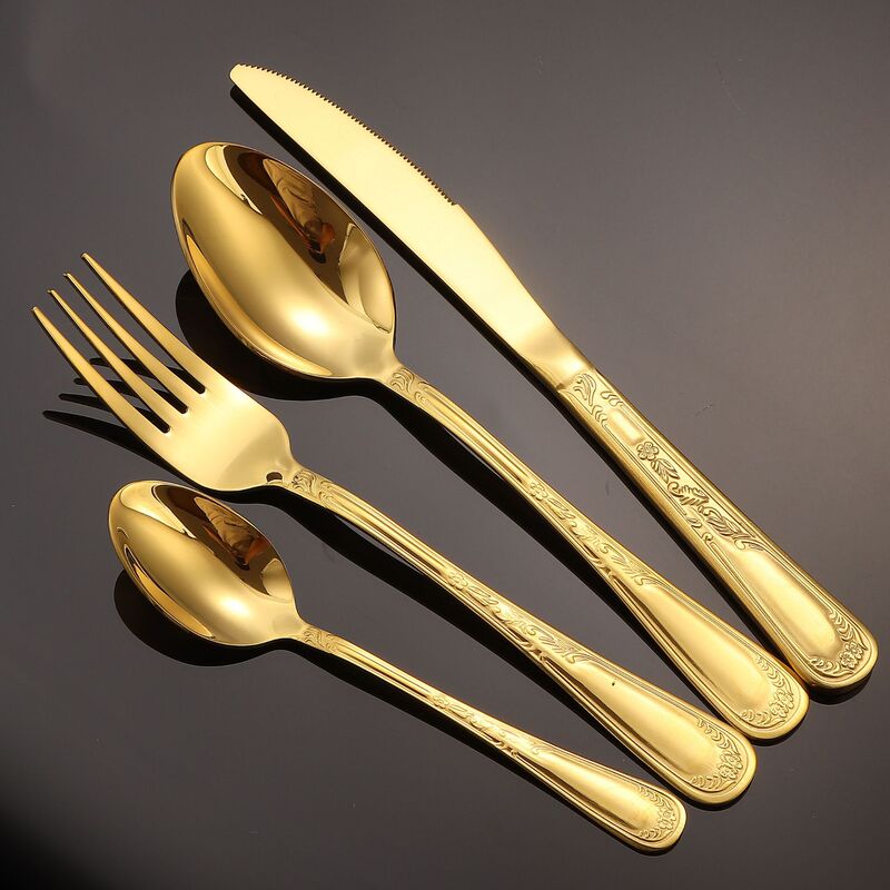 High-End Cross-Border Stainless Steel Cutlery Set with Creative Patterns, Hotel-Grade Steak Knife, Fork, and Dessert Spoon High-End Cross-Border Stainless Steel Cutlery Set with Creative Patterns, Hotel-Grade Steak Knife, Fork, and Dessert Spoon