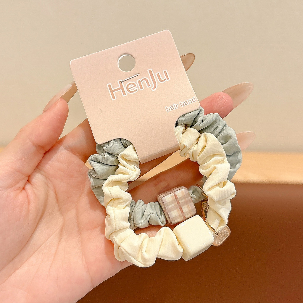 Perlas de terciopelo de alta sensación, anillo de cabello de intestino grande, temperamento femenino elegante, cuerda de cabello de cola de caballo baja, cuerda de cabello de alta elasticidad no dañada