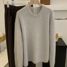 专柜撤柜2023冬季新款灰色圆领套头毛衣慵懒风浣熊毛宽松针织上衣