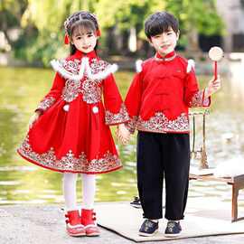元旦儿童拜年服中国风加绒喜庆合唱表演服幼儿园园服儿童汉服秋冬