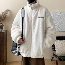 冬季仿兔毛棉衣立领锁扣设计感休闲保暖外套男士加厚棉衣简约保暖