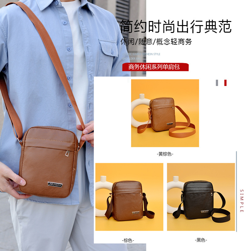 Cross-Border Men's Bag Pu Leather Korean Style New Shoulder Bag Business Casual Large Capacity Crossbody Bag Men's Crossbody Backpack