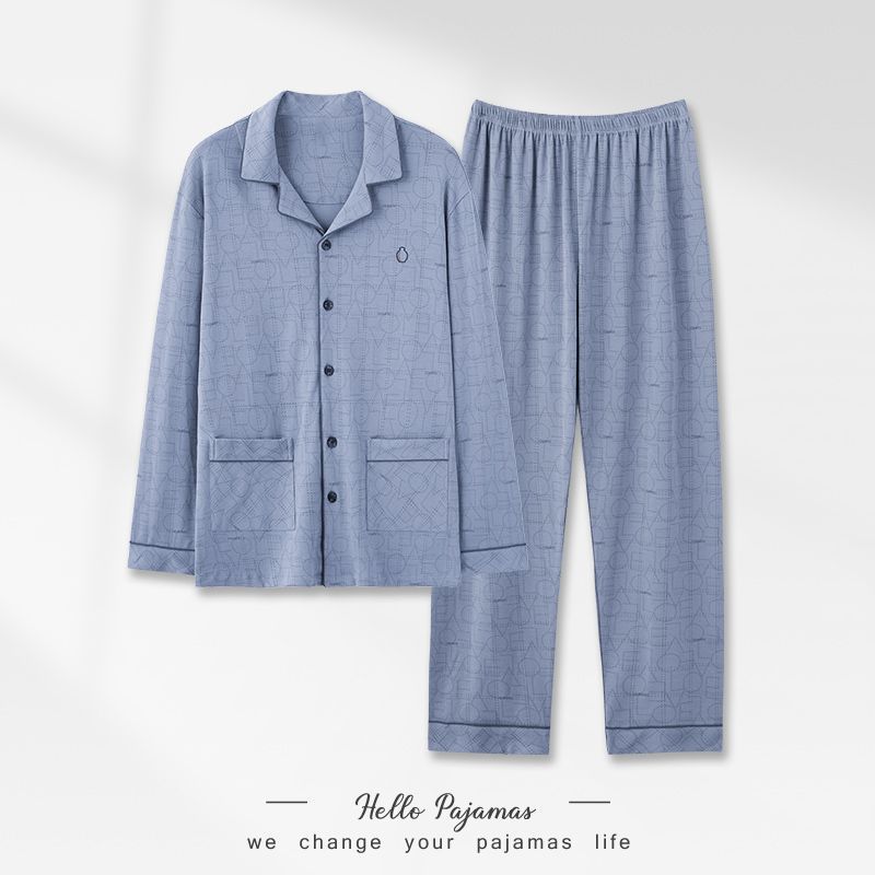 Pijamas de algodón para hombres primavera y otoño, manga larga, ropa para el hogar, cardigan adolescente suelto
