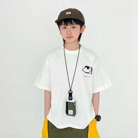 短袖夏季新款鲨鱼印花男童宽松圆领卡通休闲圆领T恤高街上衣童装