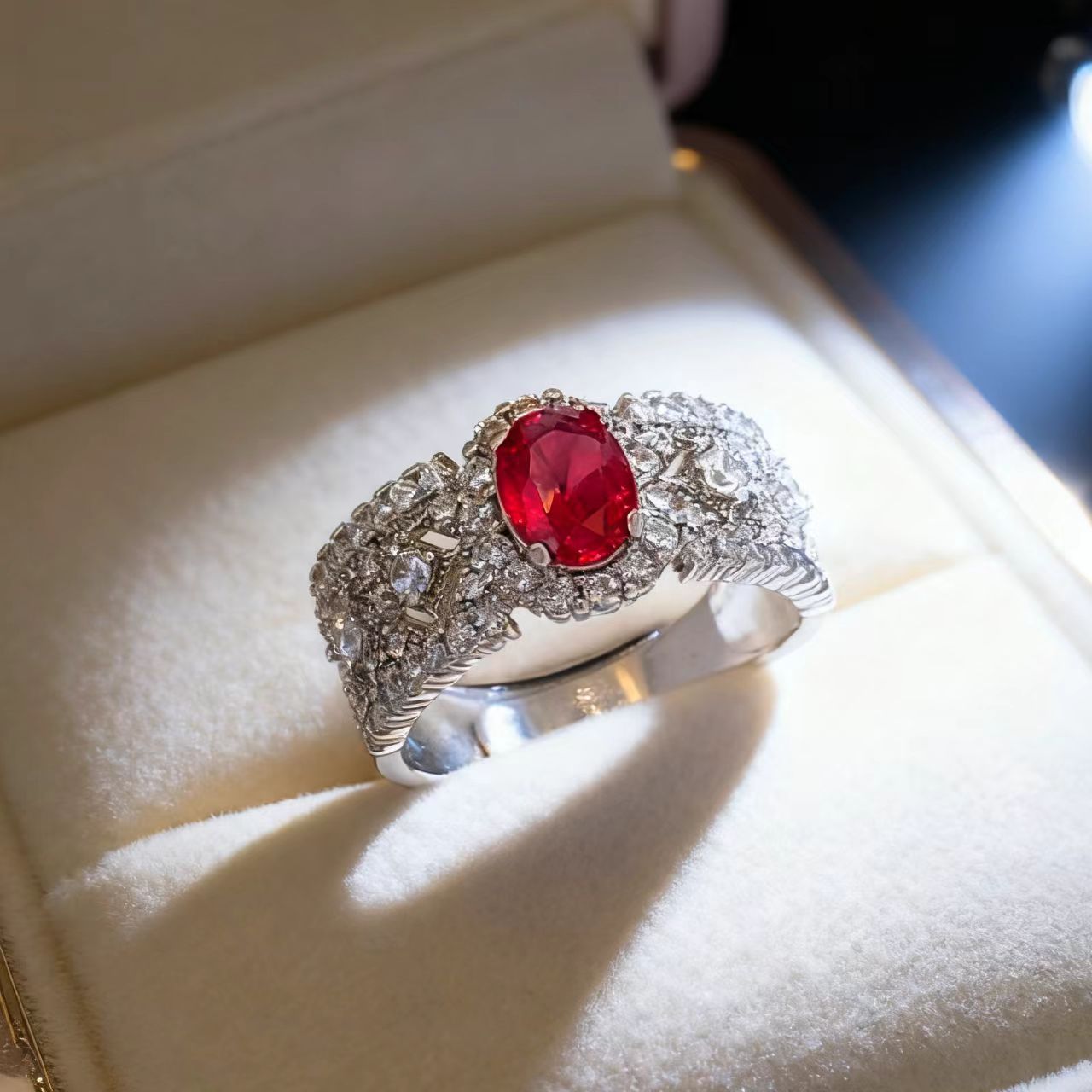 New Jewelry: Egg-shaped Cultivated Ruby Ring, Niche High-end Colored Gemstone Red Corundum Open Ring_voghion.com