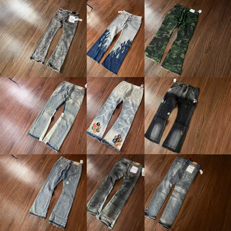 2026 New Style Jeans Ga Denim Flared Pants Washed and Distressed with Patchwork and Ripped Details, Slightly Flared Jeans in Stock for Wholesale