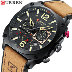 CURREN/Carren New Model 8398 Men's Fashion Waterproof Leather Strap Watch with 6-Hole Calendar Quartz