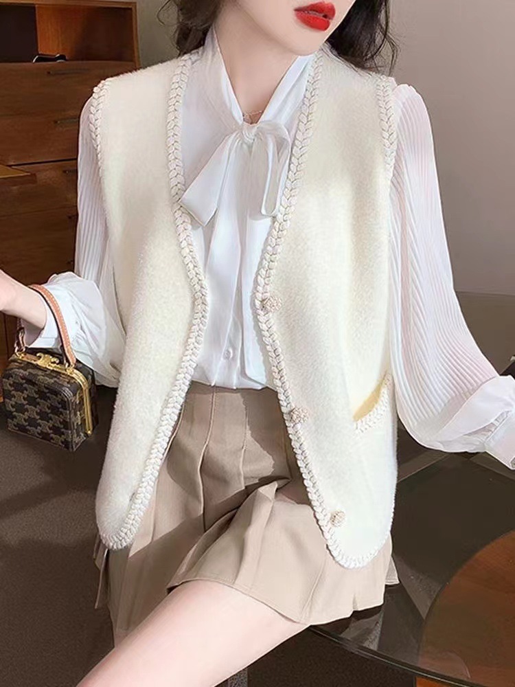 Francés Socialite estilo Chanel chaleco exterior Otoño e Invierno nueva moda todo-Partido moda sin mangas punto cardigan abrigo para las mujeres image 7