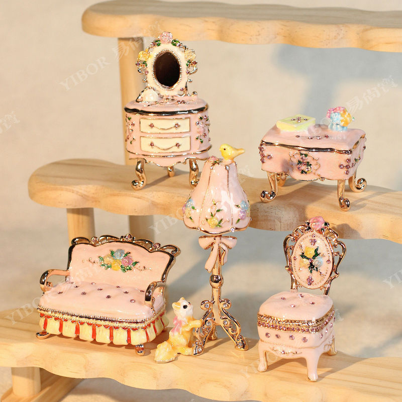Yi Shangbao Metal Hand-painted Enamel Jewelry Box Crafts Creative Home Retro Four-piece Desktop Small Ornaments