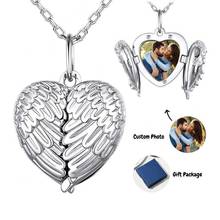 亚马逊跨境欧美情人节心型天使翅膀相框相盒吊坠项链个人照片DIY