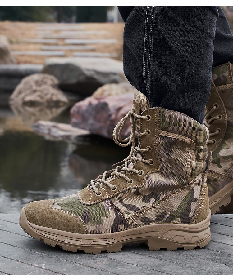 Große Kampfstiefel Mittelgroße Arbeitskleidung Outdoor-Wanderschuhe Bergsteigerschuhe Rutschfeste tragbare taktische Stiefel_voghion.com