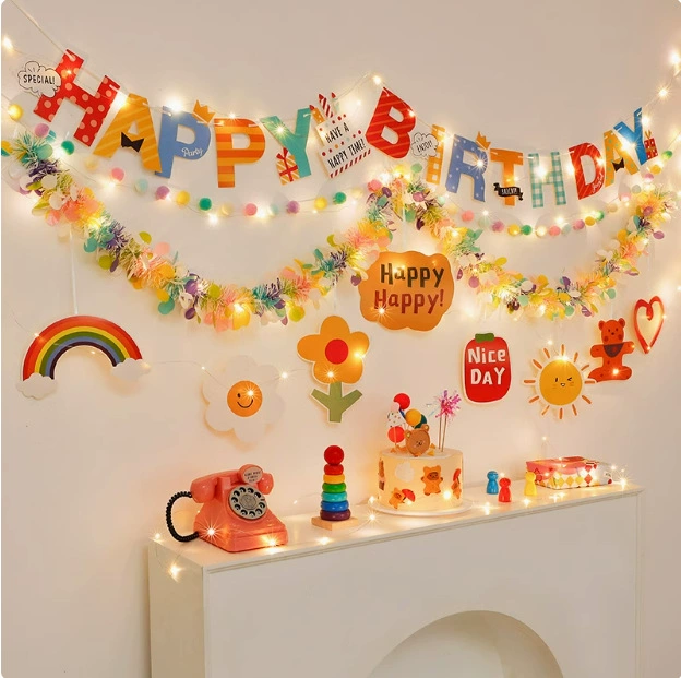 Украшение сцены на день рождения с баннерами из помпонов для фотосессий, празднования первого дня рождения мальчиков и девочек с чувством церемонии.