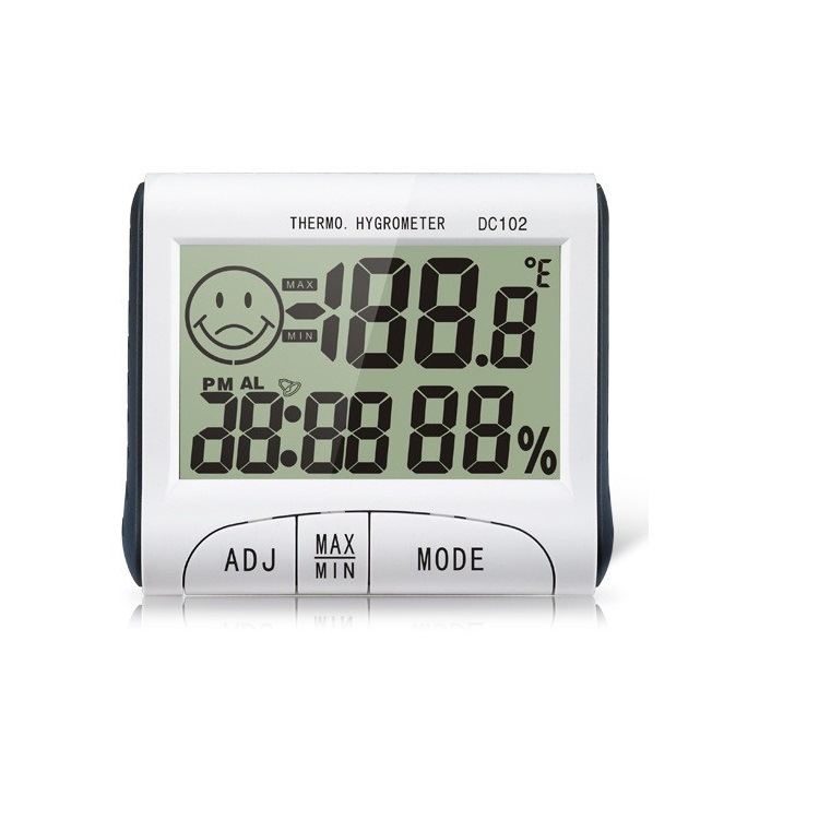 跨境电商DC102 室内温湿度表/温湿度计 大屏显示 时钟温度计