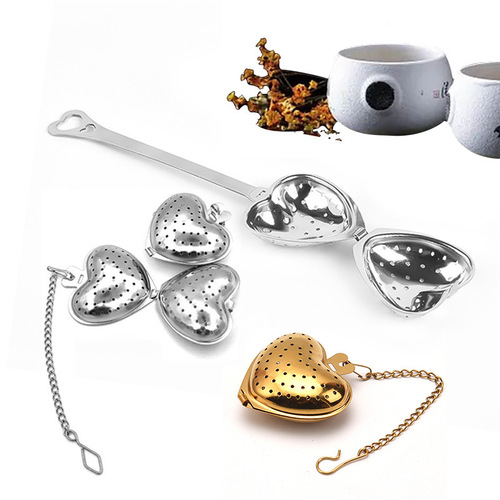 Factory direct sales 304 stainless steel love-shaped tea strainer with handle tea strainer chain heart-shaped tea strainer tea spoon
