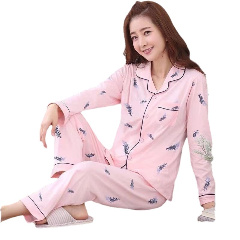 100% pijamas de algodón de las mujeres de primavera y otoño de manga larga suelta coreano lindo hogar desgaste traje de dos piezas desgaste exterior
