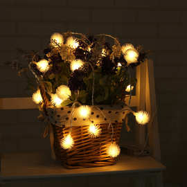 蒲公英刺球圣诞装饰冬天装饰雪绒球LEDUSB灯串毛毛球彩灯电池灯