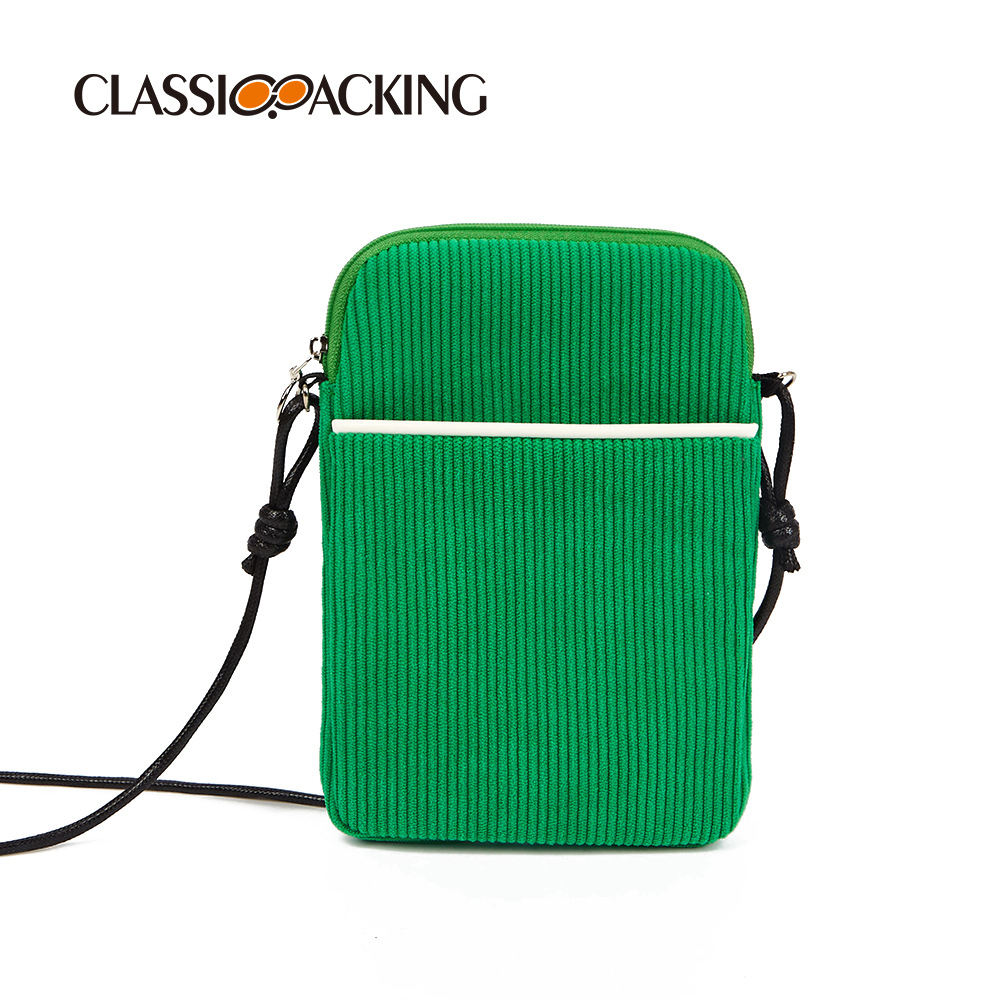 Fábrica al por mayor bolsa de teléfono móvil crossbody de gran capacidad bolsa de lápiz labial multifuncional material de pana bolsa de ID logotipo imprimible