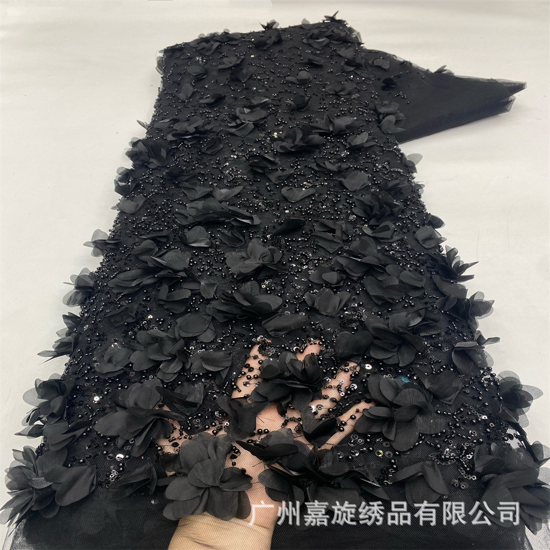 Europa y los Estados Unidos 3D Chiffon flor tridimensional vestido de boda fiesta vestido de noche accesorios de alta fijación esquinilla perlas bordadas tela