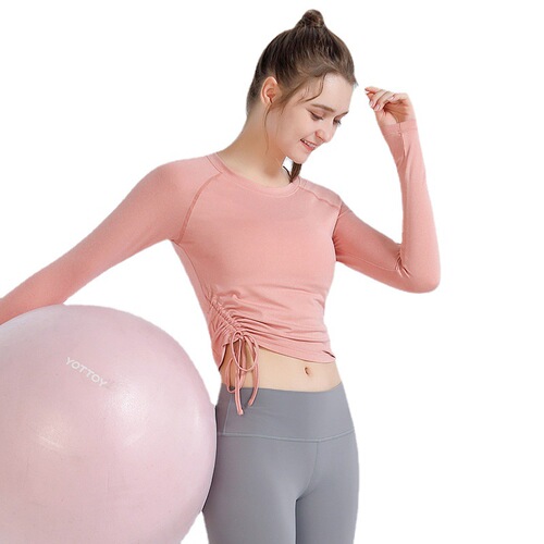 Women's Long Sleeve Sport T-Shirt, Slim Fit, New Korean Style, Trendy Side Straps, Yoga Top, Women's Running and Fitness Wear