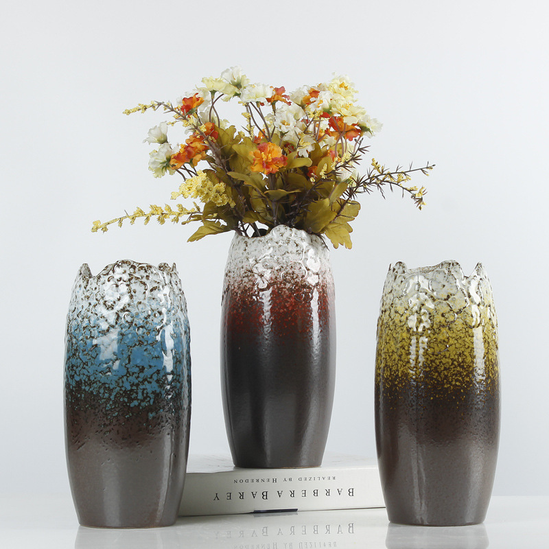 Ceramic Vase, Vintage Dried Flowers, Flower Arrangement, Hydroponic Flower Device, Living Room, Chinese-Style Pottery Ornaments, Home Decorations, Kiln-Turned