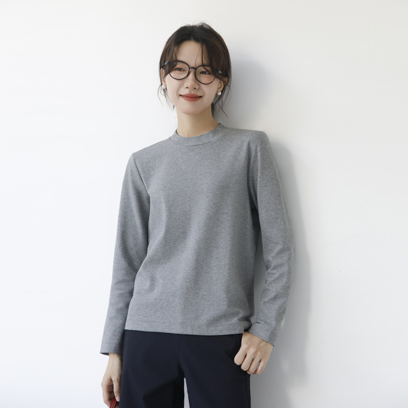 ミニマリスト純綿小衿Tシャツ レディース 長袖 通勤 ゆったり 着痩せ効果 ハーフハイネック インナー トップス|undefined