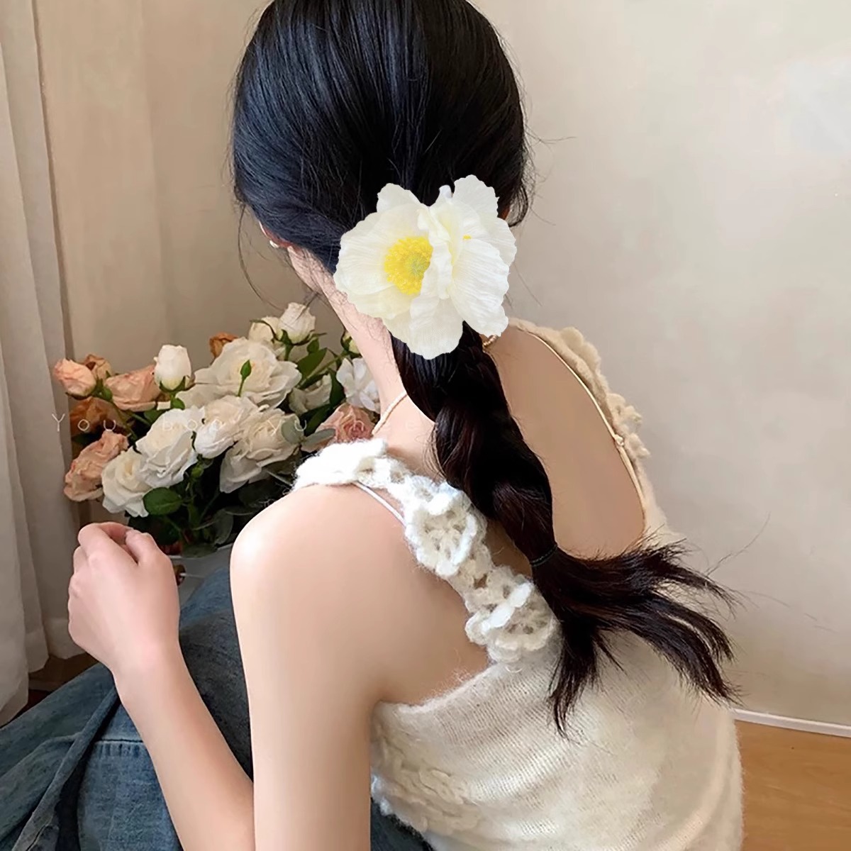 25g Weight Hair Tie, Rubber Band Hair Accessories Type 1 Piece Quantity Weekend, Tea Party Occasion Cloth Material Flower, Horse Pattern All Seasons, Summer Season Women's Gender Sweet, Simple Style Style Sweet Simple Style Women's Flower Horse Cloth Hair Tie Rubber Band 4