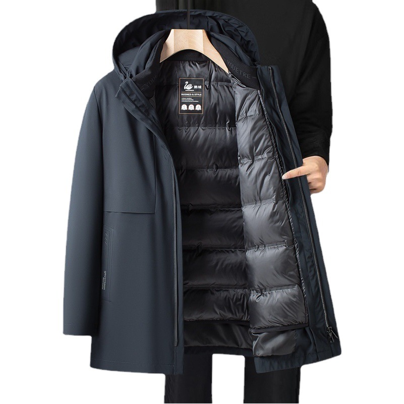 Forro desmontable de los hombres 90 ganso abajo chaqueta de invierno nuevos hombres de mediana edad de negocios cálido abrigo de papá