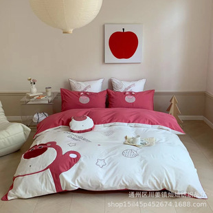 Disney cartoon patch embroidery Children's three or four-piece cotton washed cotton bed sheet quilt cover bedding home textile
