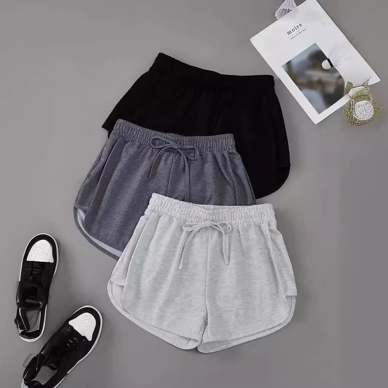 Solid drawstring running shorts elastic band casual dolphin shorts women's clothing