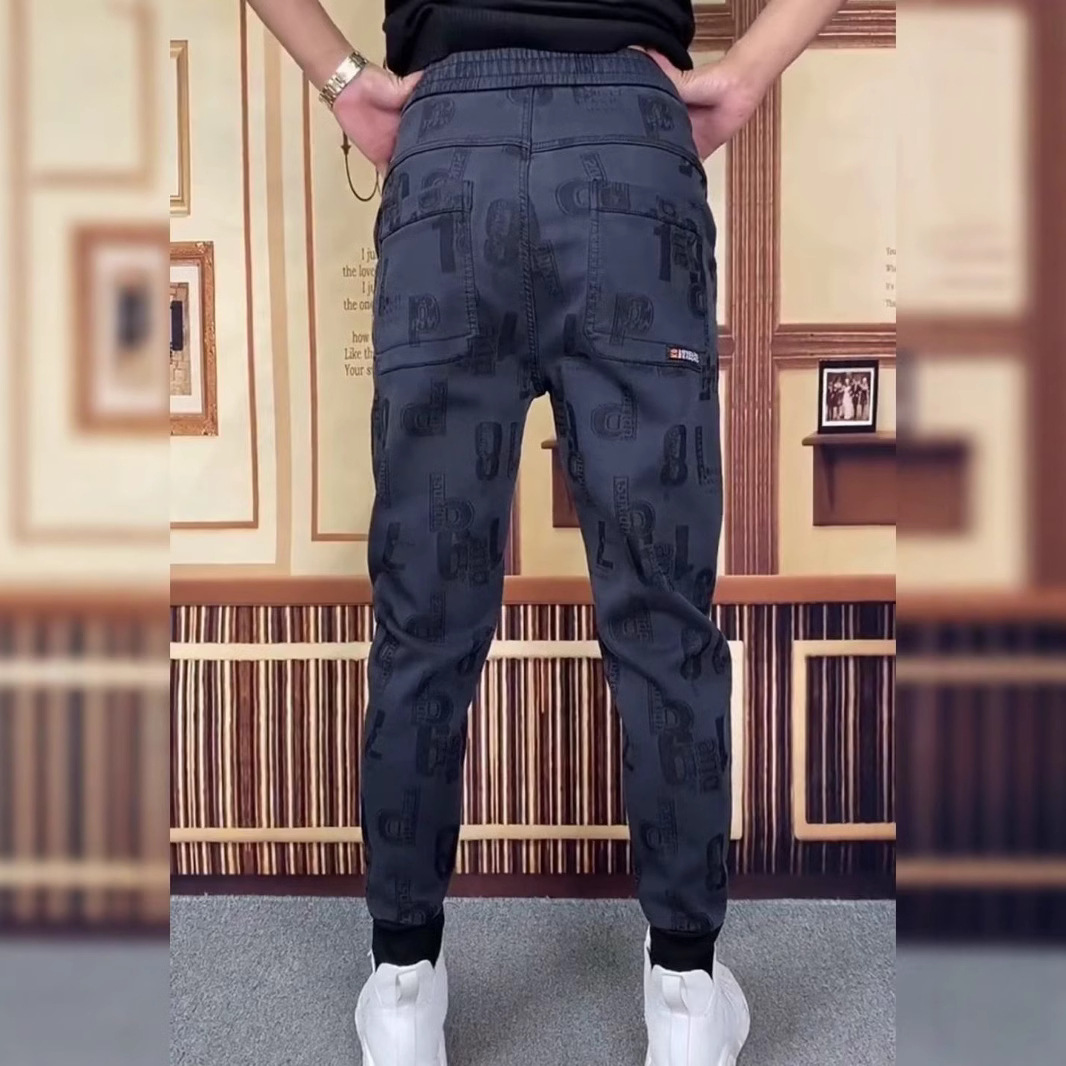 2025 New Gray Casual Pants Spring Autumn Men's Korean Style Trendy Sports Jeans Cool Loose Jogger Sweatpants_mkmklike.com