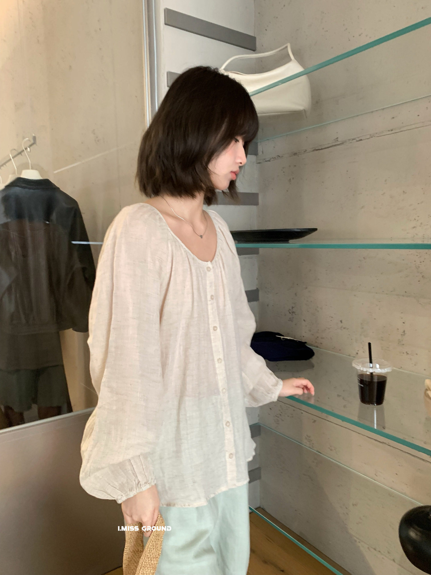 Áo sơ mi nữ tay lửng chất liệu ramie thoáng mát phong cách Pháp — trắng ngà, hồng nhạt, Bột cam, Vàng nhạtcolor chi tiết 32