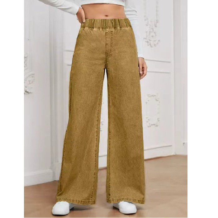 Plus Size Women's Casual Elastic Wide-Leg Loose Fit Slimming Style Comfortable Jeans Simple Style