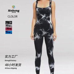 跨境新品無縫扎染連體瑜伽服無袖吊帶運動連體褲瑜伽背心連體衣女